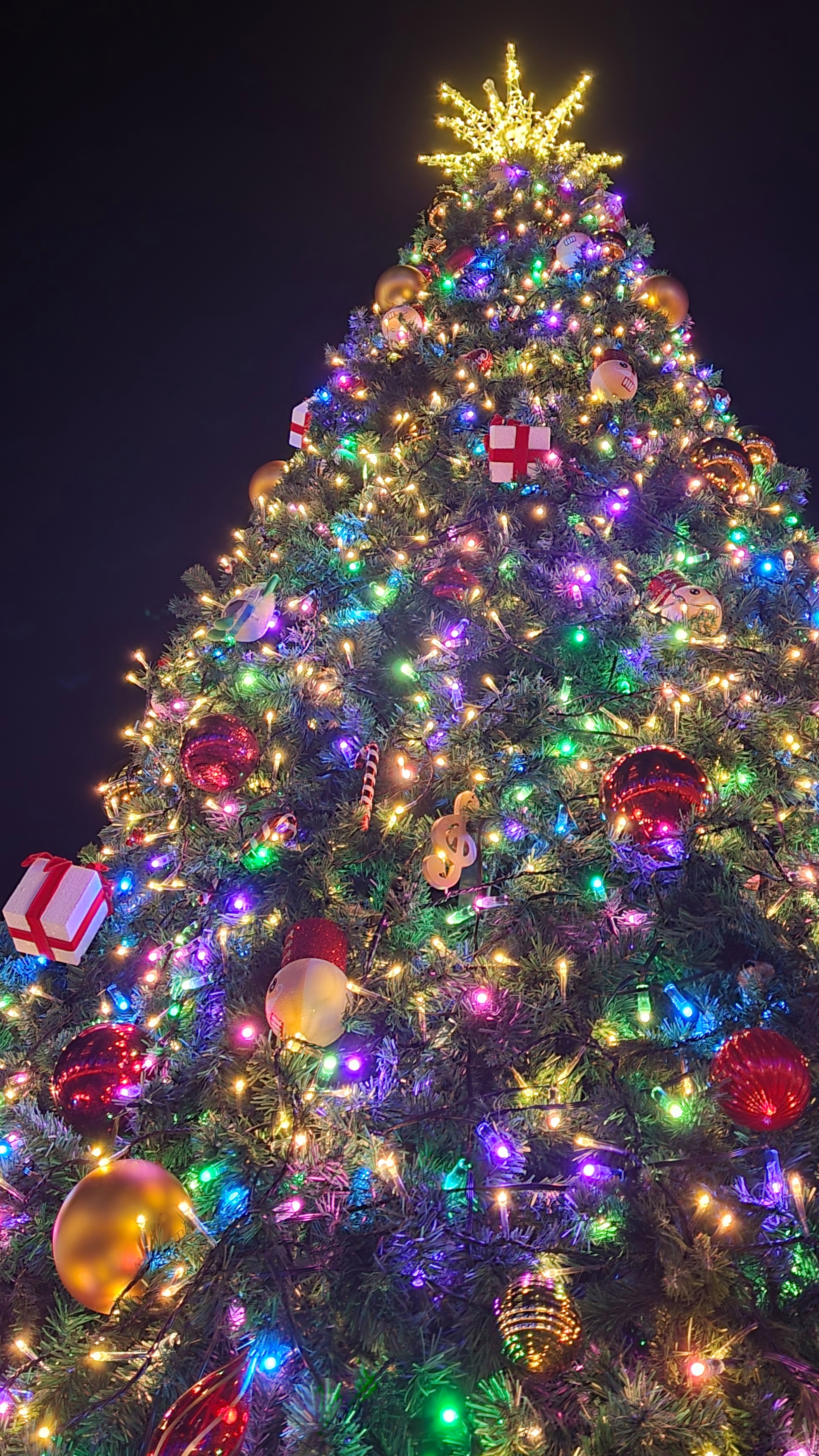 さいたま新都心にて、「カラフルに輝くクリスマスツリー」と感じた写真です。