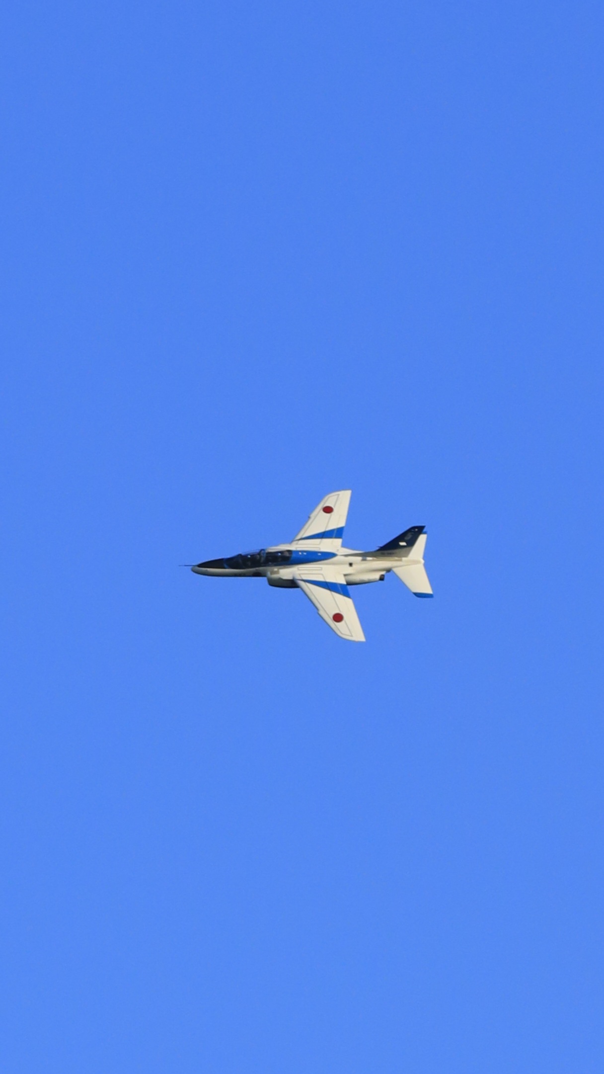 こうのす花火大会で青空を飛行するブルーインパルスの機体をアップで捉えた航空写真