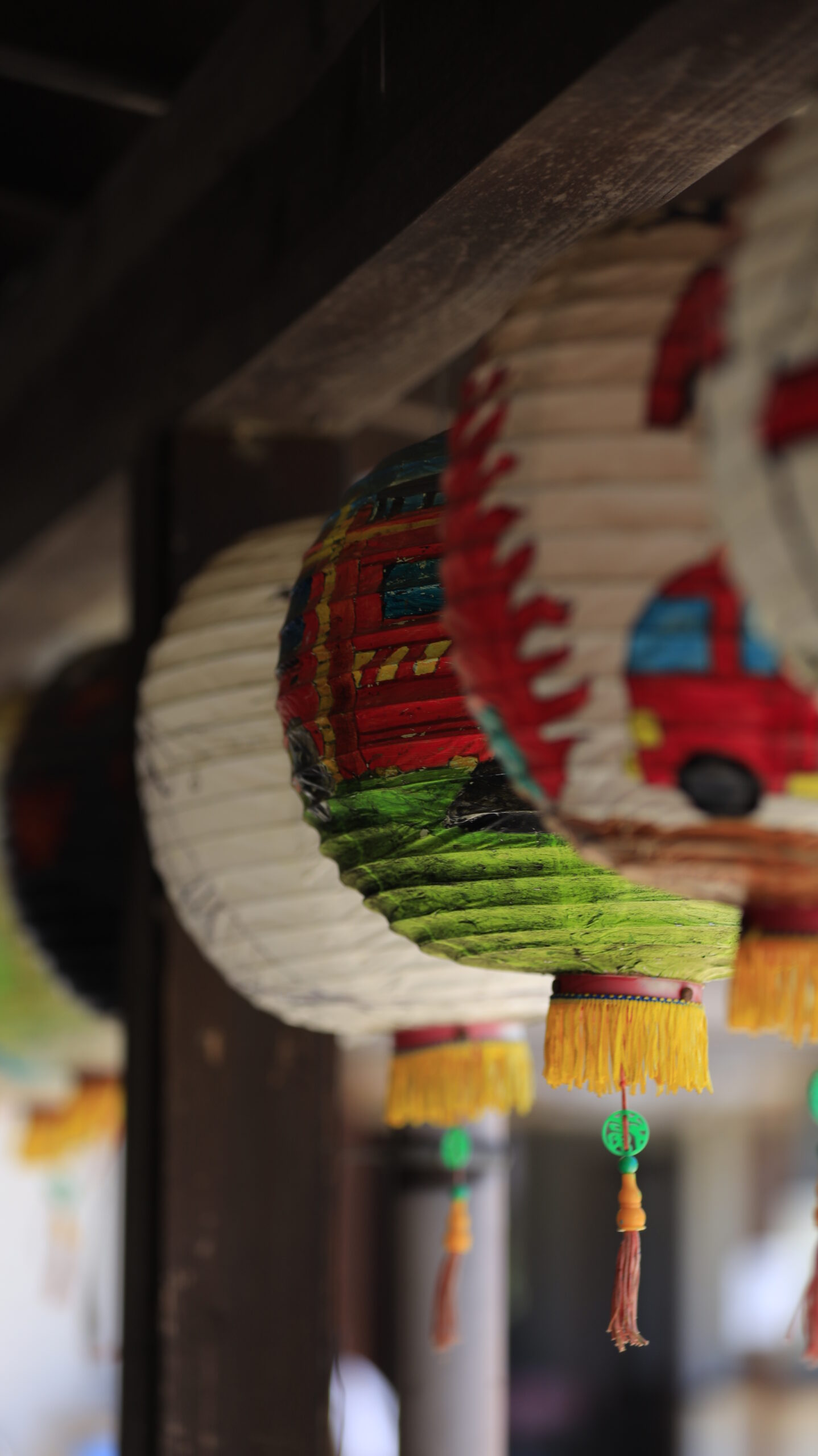 Cute lanterns hanging from a building in Takumi no Sato (Gunma)