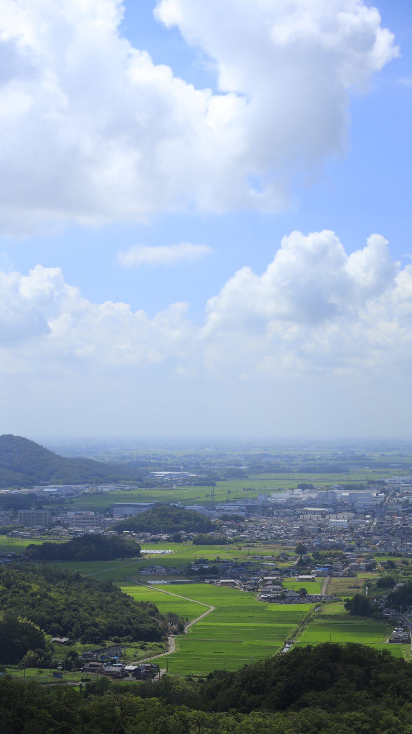 唐沢山神社の高い位置から見下ろした田んぼと空に浮かぶ雲