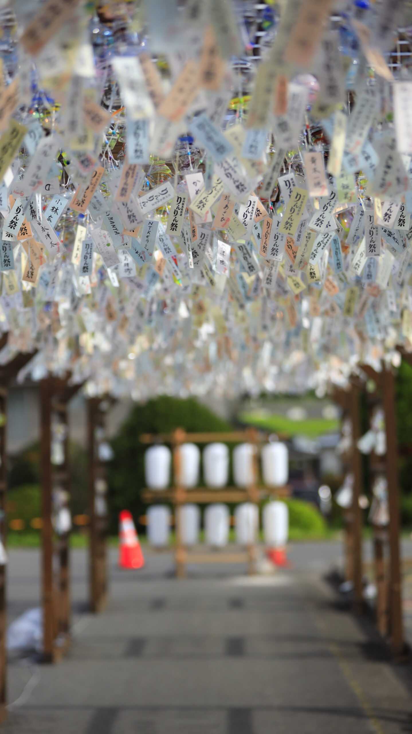 信州飯島風街道りんりん祭で数多くの風鈴が密集してつるされている様子を撮影