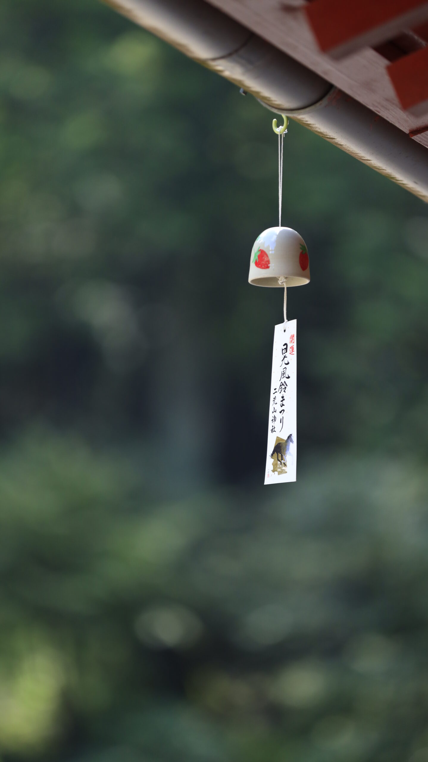 二荒山神社で少し斜めを向いた風鈴のお札を撮影